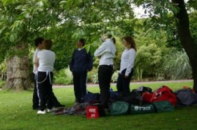Club members waiting for the rain to stop